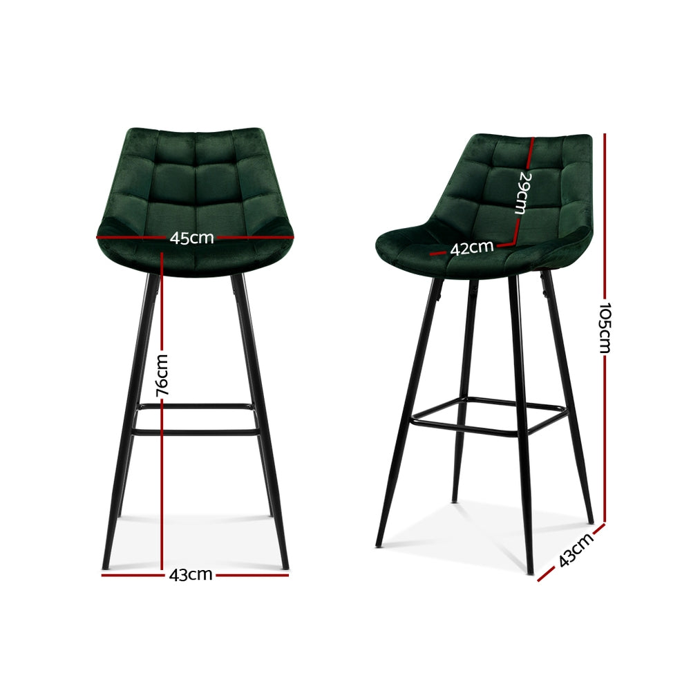 Artiss Kitchen Bar Stools Velvet Bar Stool Counter Chairs Metal Barstools Green