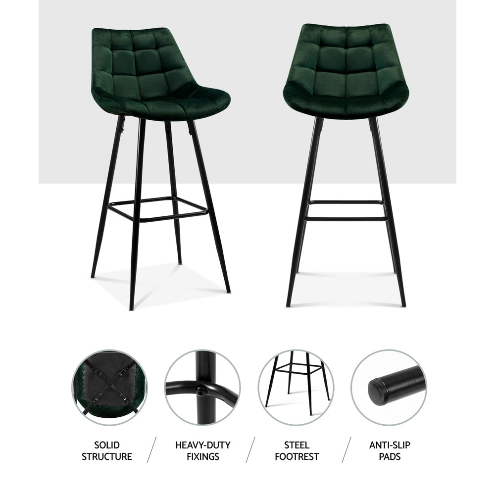 Artiss Kitchen Bar Stools Velvet Bar Stool Counter Chairs Metal Barstools Green