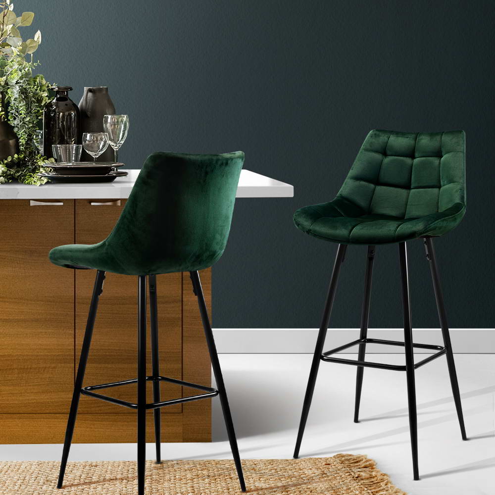 Artiss Kitchen Bar Stools Velvet Bar Stool Counter Chairs Metal Barstools Green