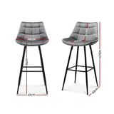 Artiss Kitchen Bar Stools Velvet Bar Stool Counter Chairs Metal Barstools Grey