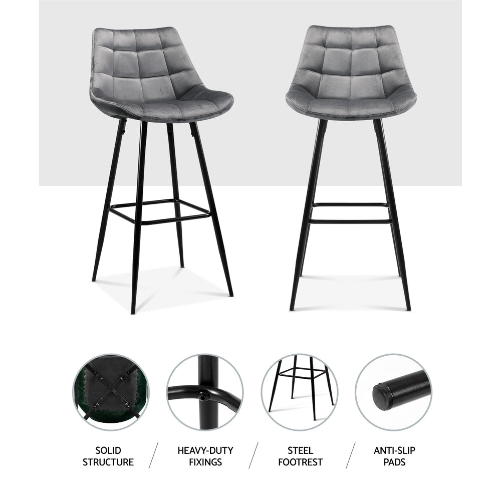 Artiss Kitchen Bar Stools Velvet Bar Stool Counter Chairs Metal Barstools Grey