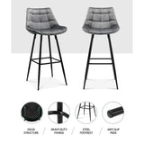 Artiss Kitchen Bar Stools Velvet Bar Stool Counter Chairs Metal Barstools Grey