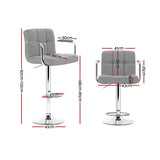 Artiss 2x Bar Stools Kitchen Bar Stool Chairs Gas Lift Swivel Fabric Chrome Grey