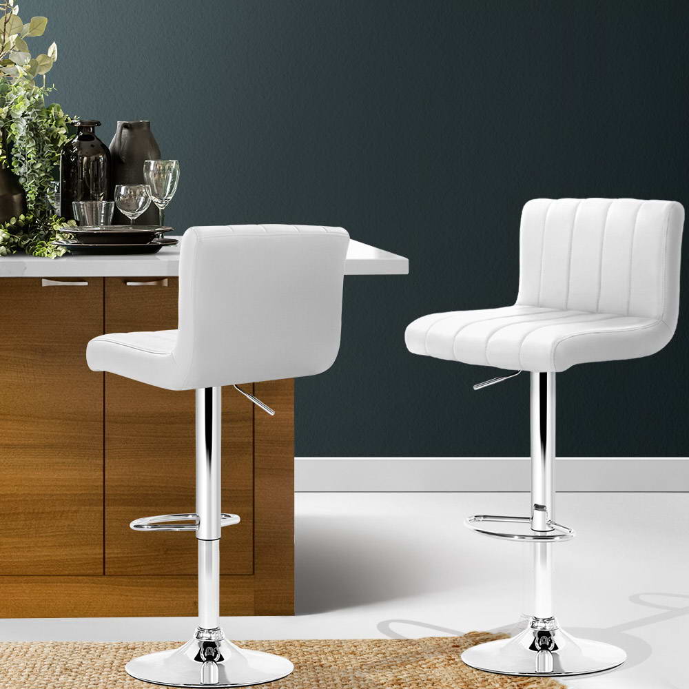 Artiss 2x Leather Bar Stools Kitchen Chair Bar Stool White Como Gas Lift Swivel