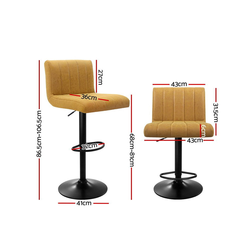 Artiss 2x Kitchen Vintage Bar Stools Swivel Bar Stool Leather Gas Lift Chairs