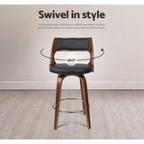 2xArtiss Wooden Bar Stools Swivel Bar Stool Kitchen Dining Chair Cafe Black 76cm
