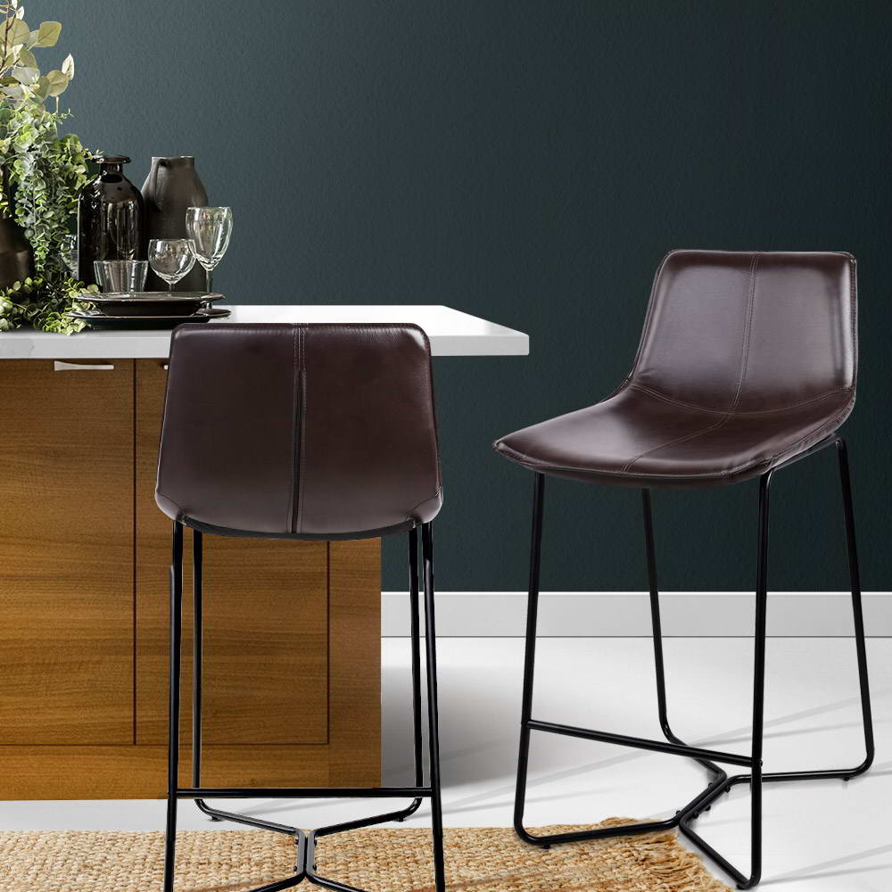 Artiss Set of 2 PU Leather Bar Stools - Metal Black