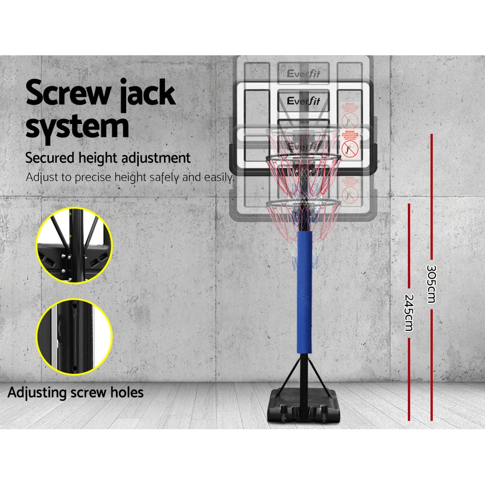 Everfit 3.05M Basketball Hoop Stand System Ring Portable Net Height Adjustable Blue