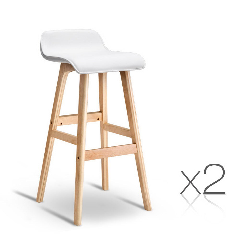 Artiss Set of 2 PU Leather and Wood Bar Stool - White