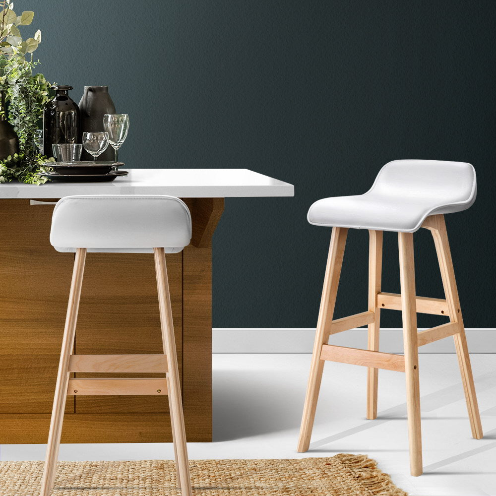 Artiss Set of 2 PU Leather and Wood Bar Stool - White