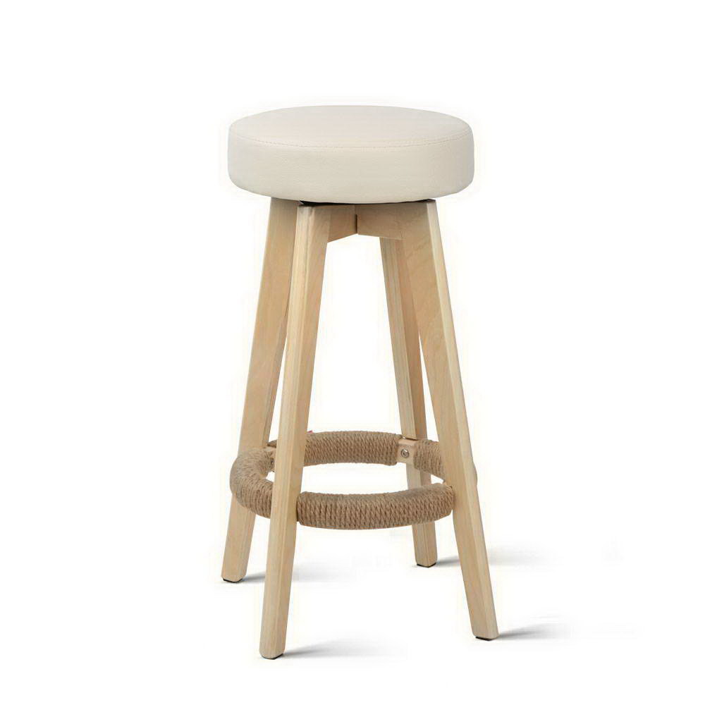 Artiss 2x Kitchen Bar Stools Wooden Bar Stool Swivel Barstools Counter Chairs 74cm Leather  Cream