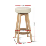 Artiss 2x Kitchen Bar Stools Wooden Bar Stool Swivel Barstools Counter Chairs 74cm Leather  Cream