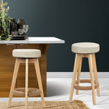 Artiss 2x Kitchen Bar Stools Wooden Bar Stool Swivel Barstools Counter Chairs 74cm Leather  Cream