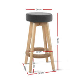 Artiss 2x Kitchen Bar Stools Wooden Bar Stool Swivel Barstools Counter Chairs 74cm Fabric Grey