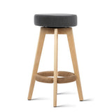 Artiss 2x Kitchen Bar Stools Wooden Bar Stool Swivel Barstools Counter Chairs 74cm Fabric Grey