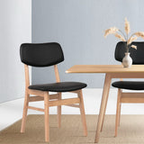 Artiss Set of 2 Wood & PVC Dining Chairs - Black