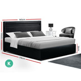 Artiss LED Bed Frame King Size Gas Lift Base With Storage Black Leather