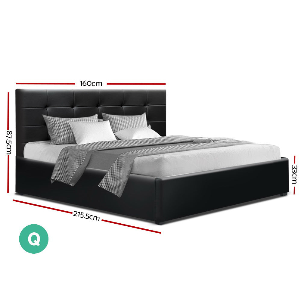 Artiss LISA Queen Size Gas Lift Bed Frame Base With Storage Mattress Black Leather