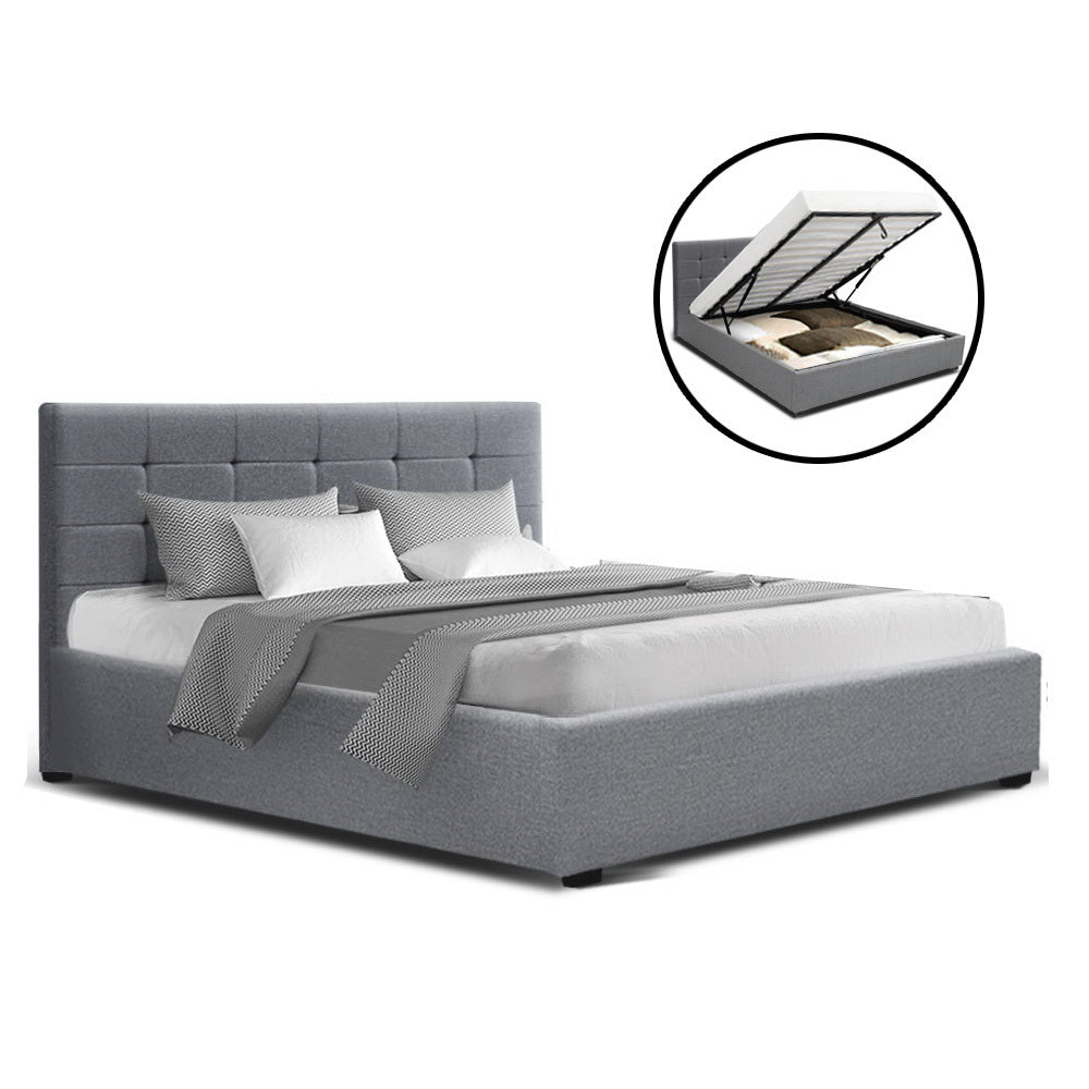 Artiss LISA Queen Size Gas Lift Bed Frame Base With Storage Mattress Grey Fabric