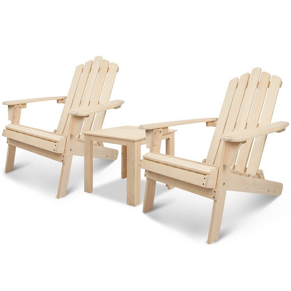 Gardeon 3 Piece Wooden Outdoor Beach Chair and Table Set Adirondack Chairs