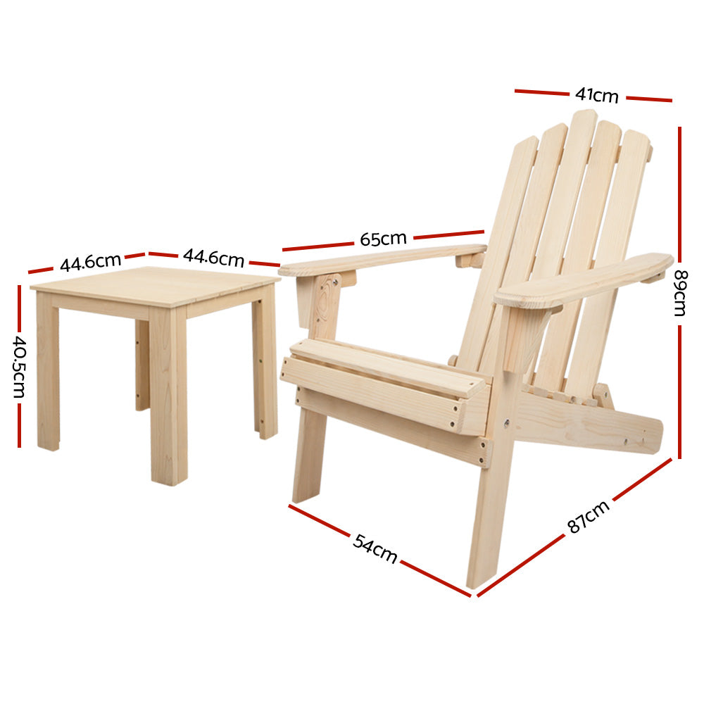 Gardeon 3 Piece Wooden Outdoor Beach Chair and Table Set Adirondack Chairs