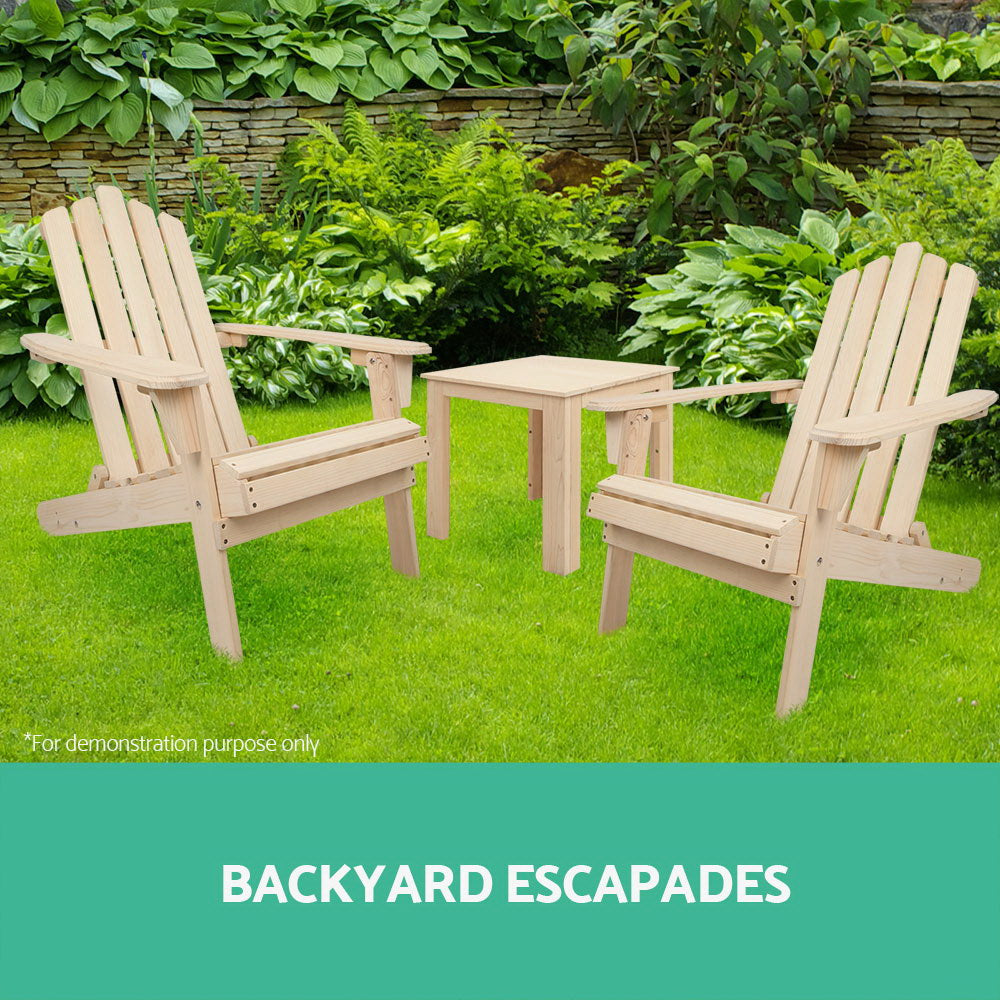 Gardeon 3 Piece Wooden Outdoor Beach Chair and Table Set Adirondack Chairs