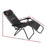 Gardeon Zero Gravity Chairs 2PC Reclining Outdoor Furniture Sun Lounge Folding Camping Lounger Black