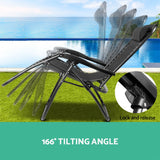 Gardeon Zero Gravity Chairs 2PC Reclining Outdoor Furniture Sun Lounge Folding Camping Lounger Black