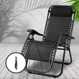 Gardeon Zero Gravity Chairs 2PC Reclining Outdoor Furniture Sun Lounge Folding Camping Lounger Black