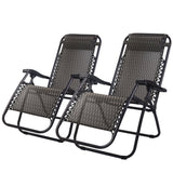 Gardeon Zero Gravity Chairs 2PC Reclining Outdoor Furniture Sun Lounge Folding Camping Lounger Grey