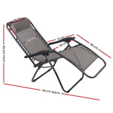 Gardeon Zero Gravity Chairs 2PC Reclining Outdoor Furniture Sun Lounge Folding Camping Lounger Grey