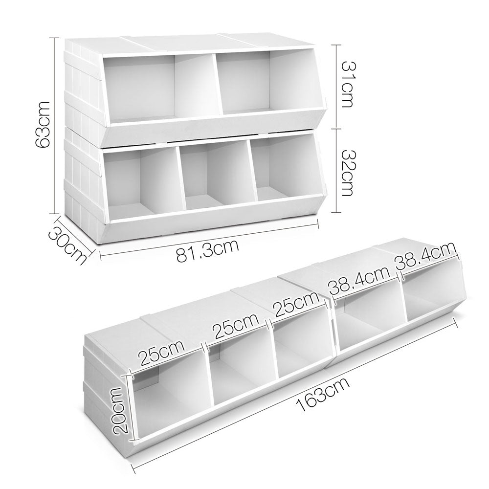 Keezi Kids Toy Box Bookshelf Storage Cabinet Stackable Bookcase Shelf Organiser