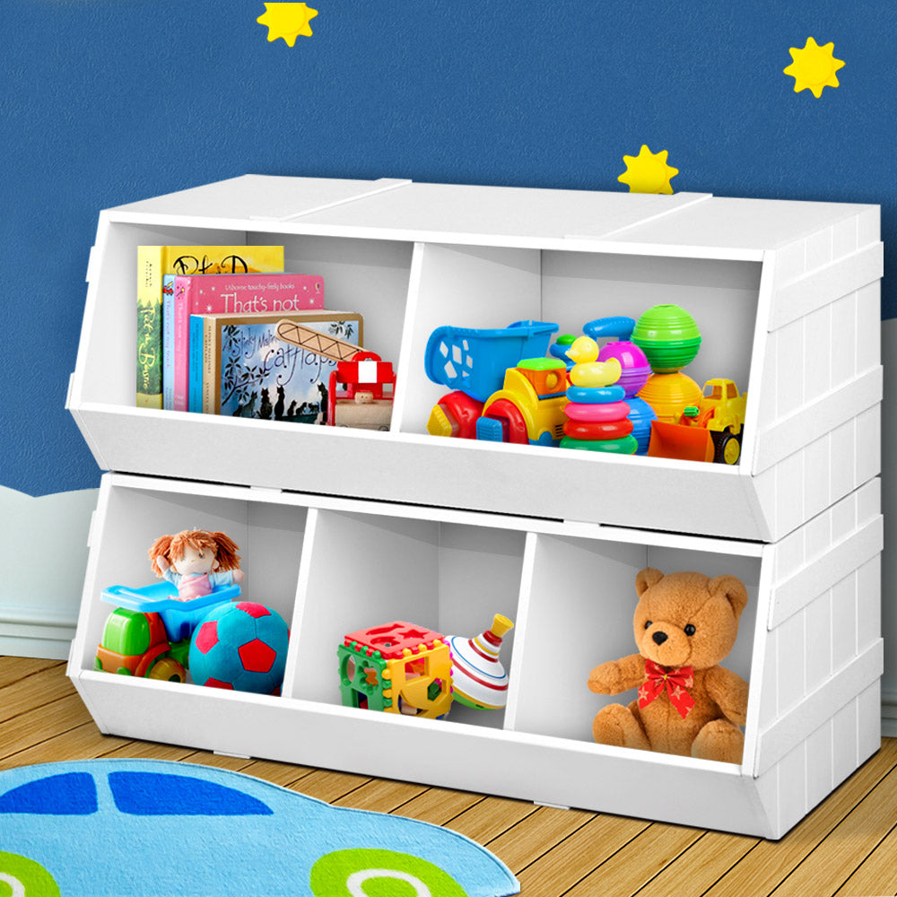 Keezi Kids Toy Box Bookshelf Storage Cabinet Stackable Bookcase Shelf Organiser