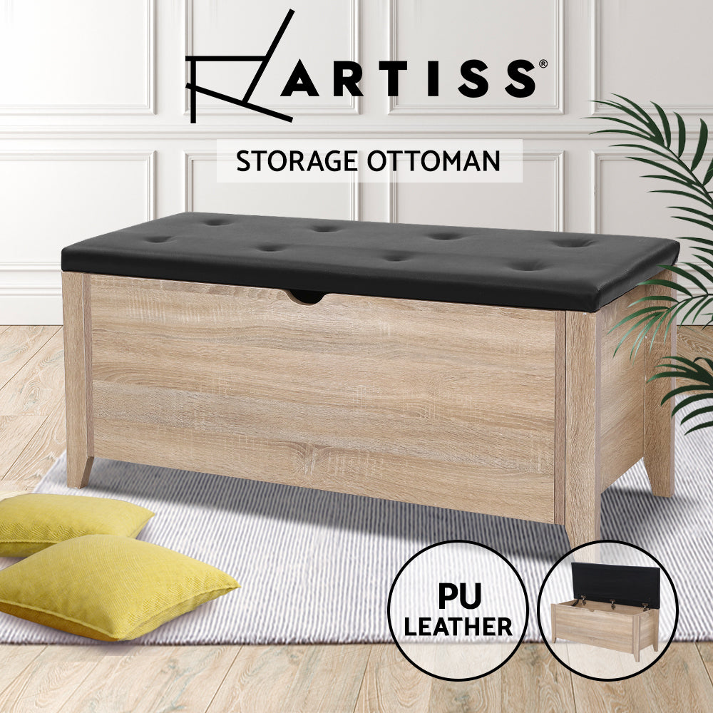 Artiss Storage Ottoman Blanket Box Leather Bench Foot Stool Chest Toy Oak Couch