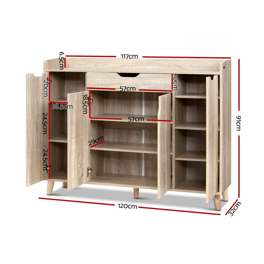 Artiss Shoe Cabinet Shoes Storage Rack 120cm Organiser Drawer Cupboard Wood