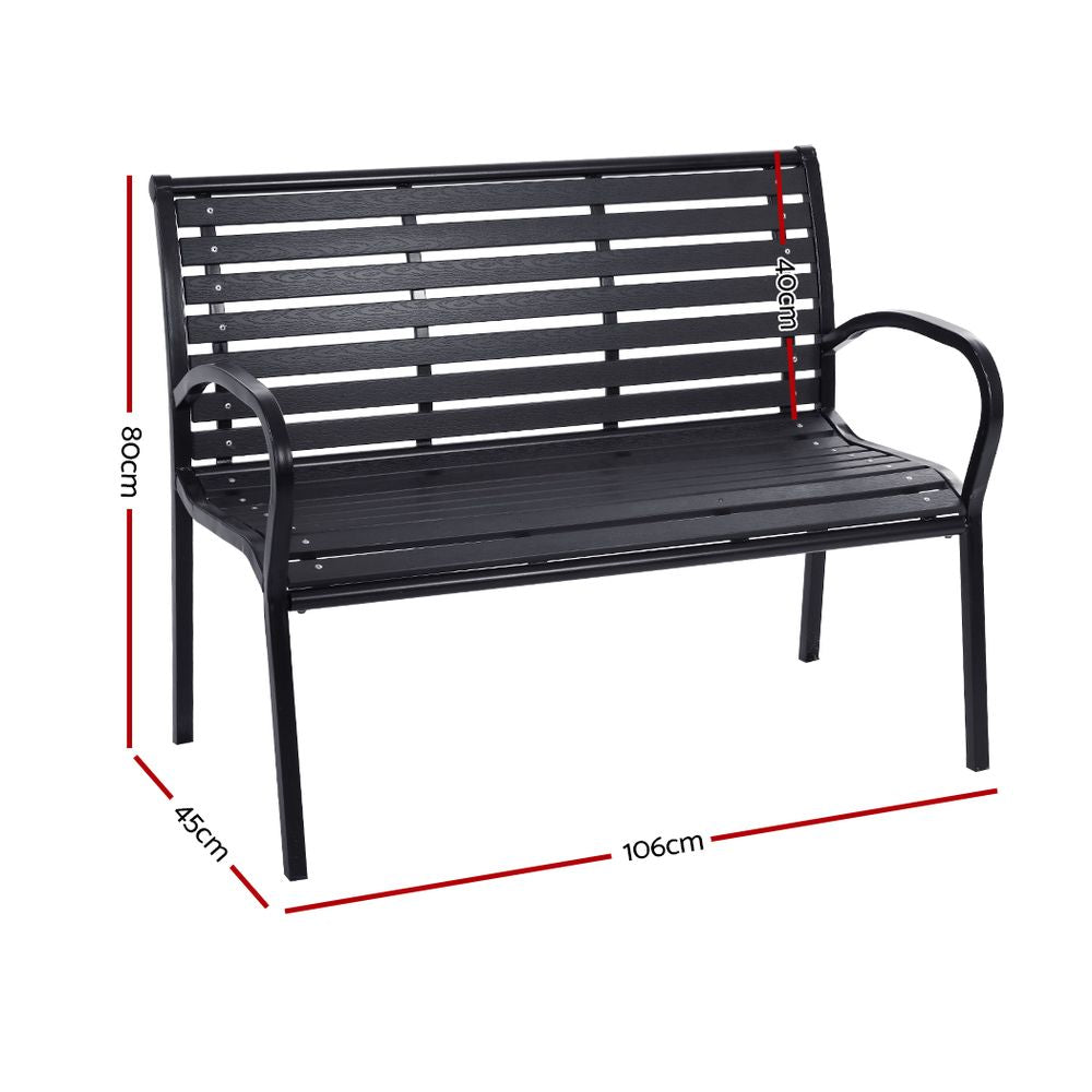 Gardeon Garden Bench Outdoor Furniture Chair Steel Lounge Backyard Patio Park Black