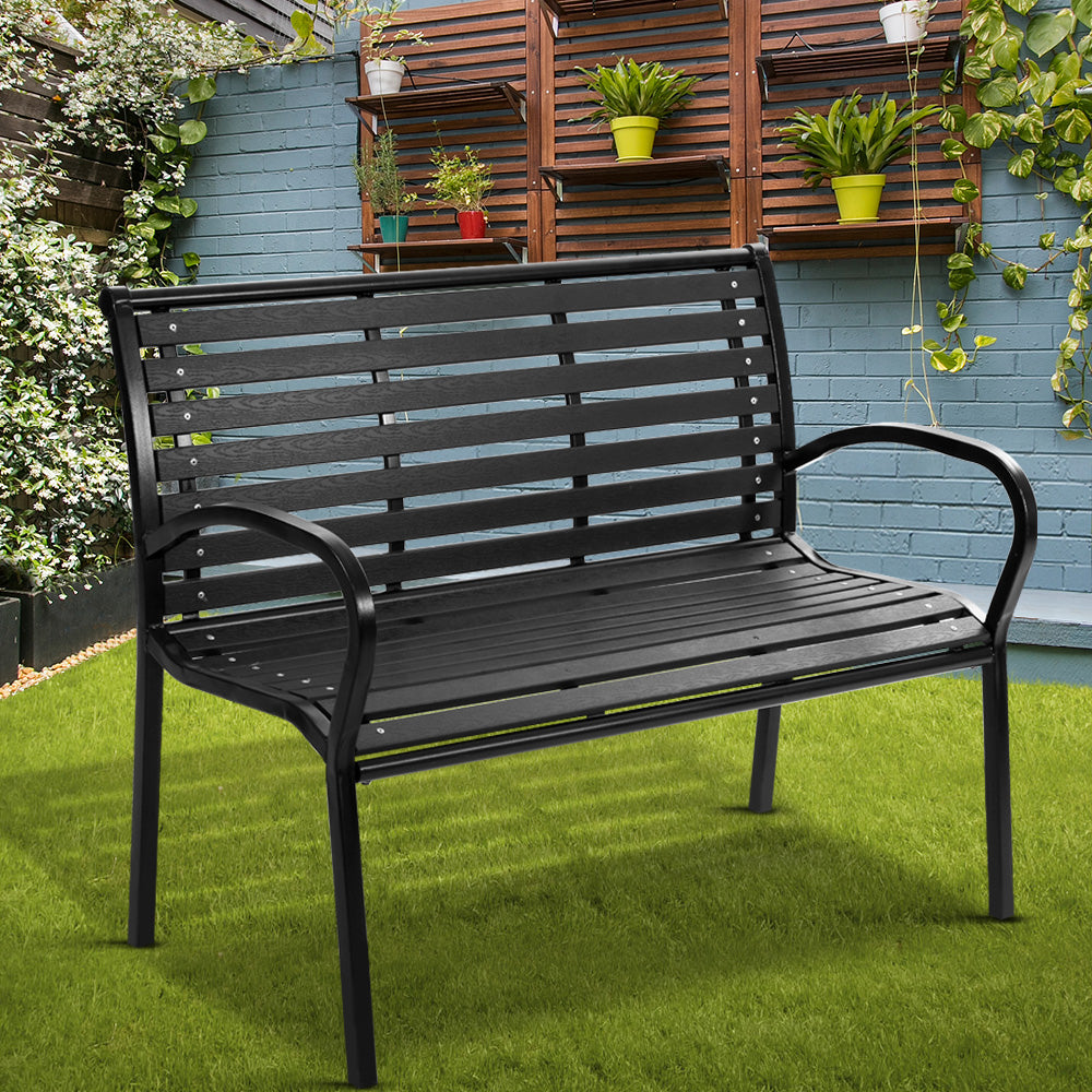 Gardeon Garden Bench Outdoor Furniture Chair Steel Lounge Backyard Patio Park Black