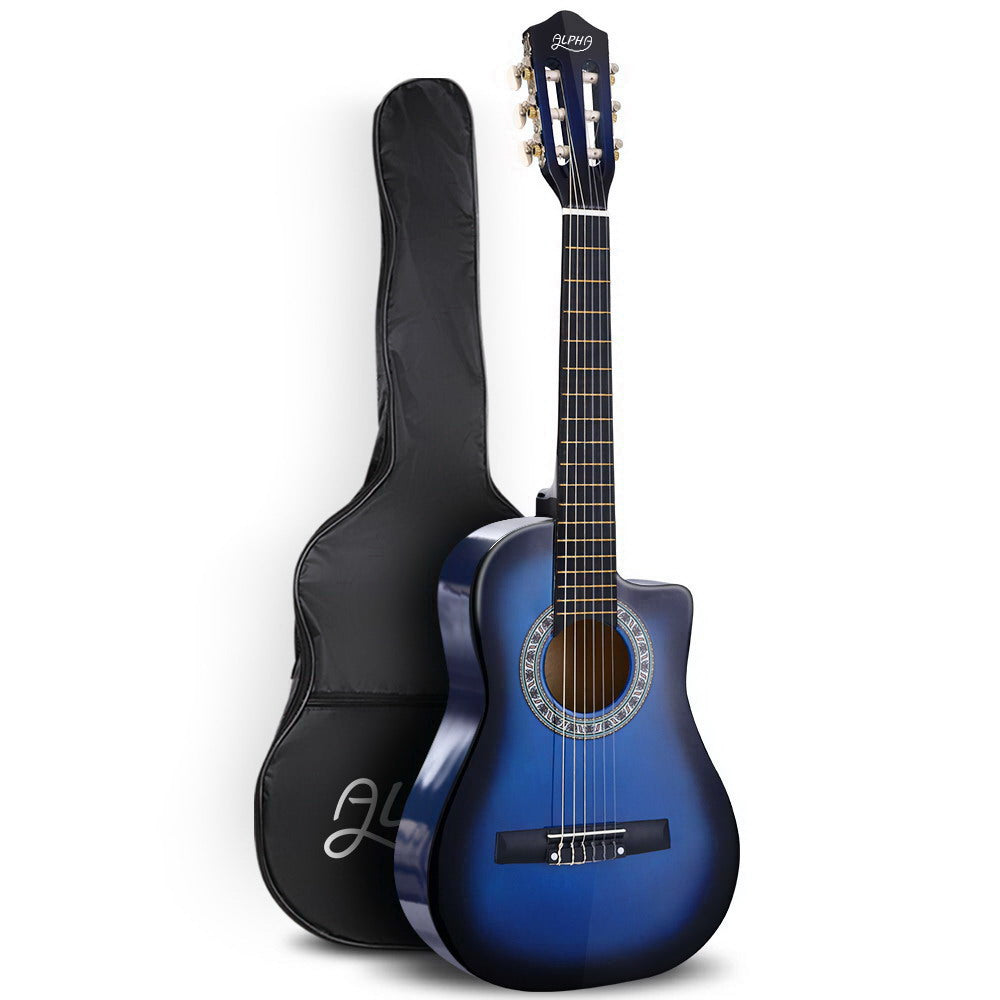 Alpha 34 Inch Guitar Classical Acoustic Cutaway Wooden Ideal Kids Gift Children 1/2 Size Blue"