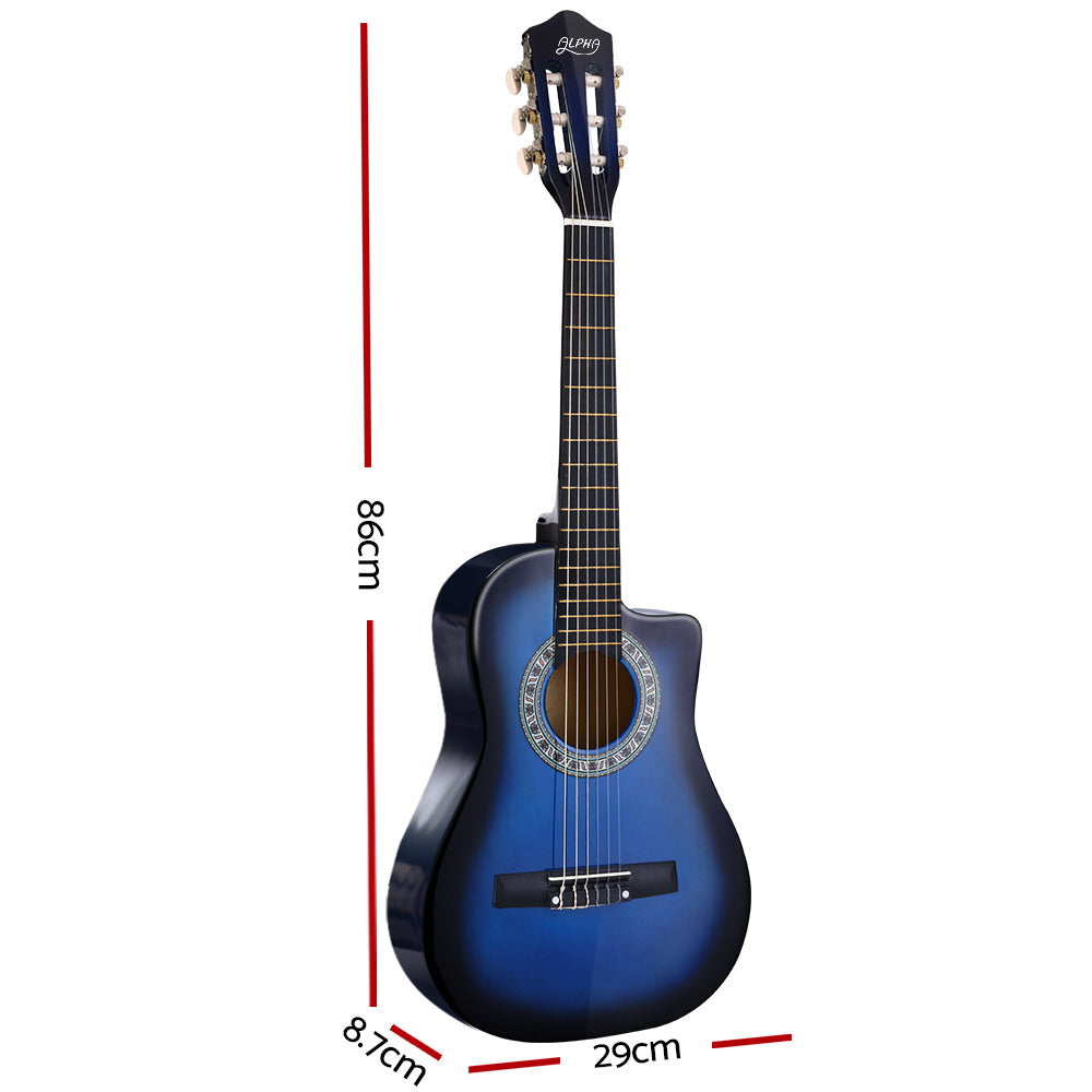 Alpha 34 Inch Guitar Classical Acoustic Cutaway Wooden Ideal Kids Gift Children 1/2 Size Blue"