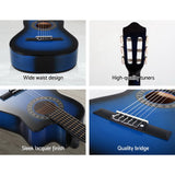 Alpha 34 Inch Guitar Classical Acoustic Cutaway Wooden Ideal Kids Gift Children 1/2 Size Blue"