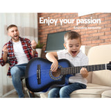 Alpha 34 Inch Guitar Classical Acoustic Cutaway Wooden Ideal Kids Gift Children 1/2 Size Blue with Capo Tuner"