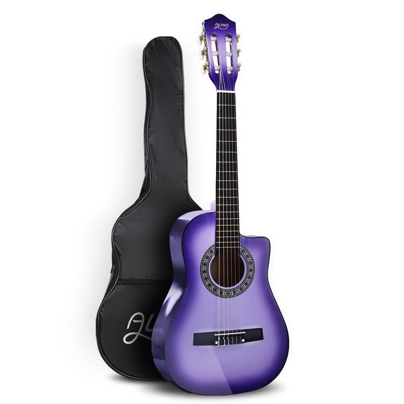 Alpha 34 Inch Guitar Classical Acoustic Cutaway Wooden Ideal Kids Gift Children 1/2 Size Purple