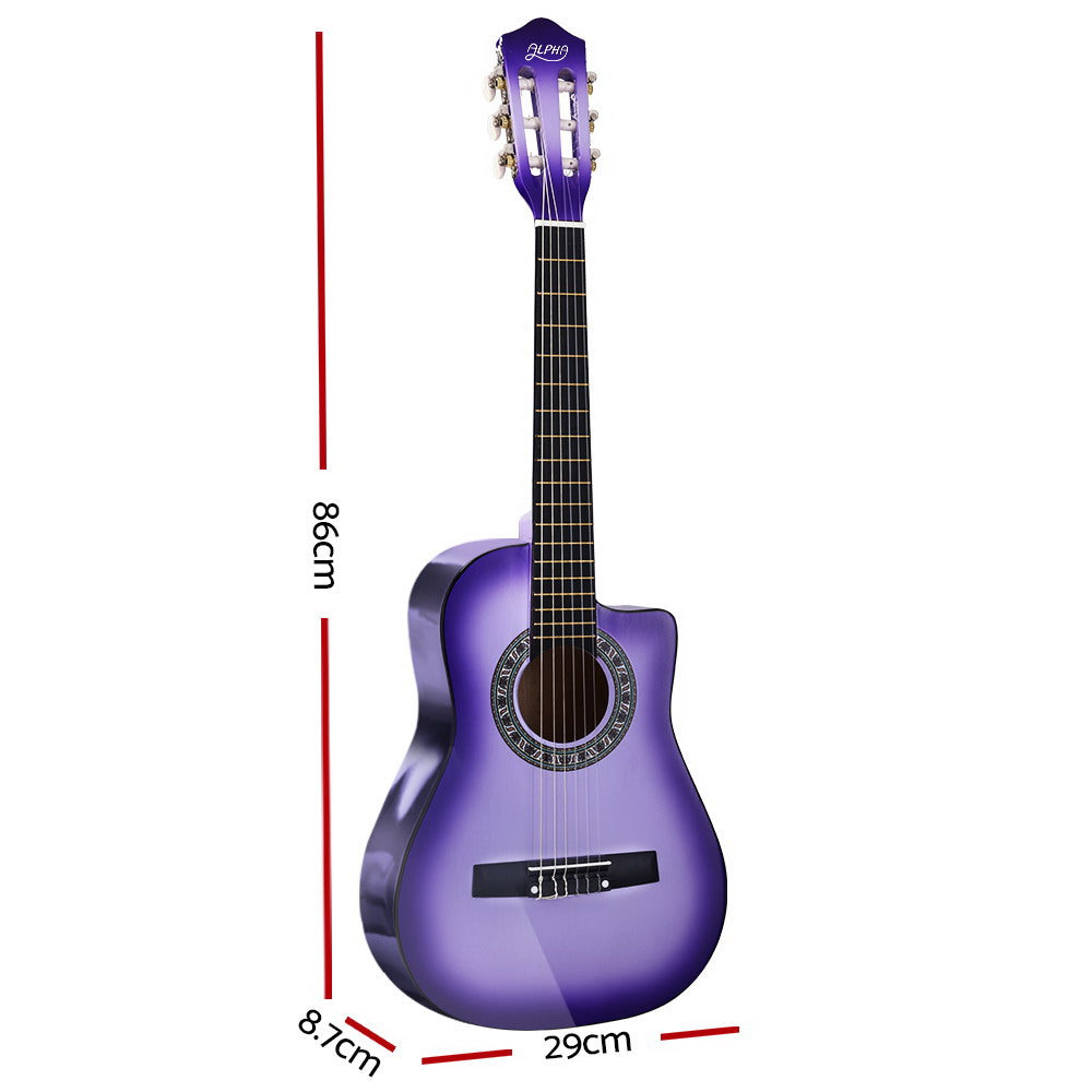 Alpha 34 Inch Guitar Classical Acoustic Cutaway Wooden Ideal Kids Gift Children 1/2 Size Purple"