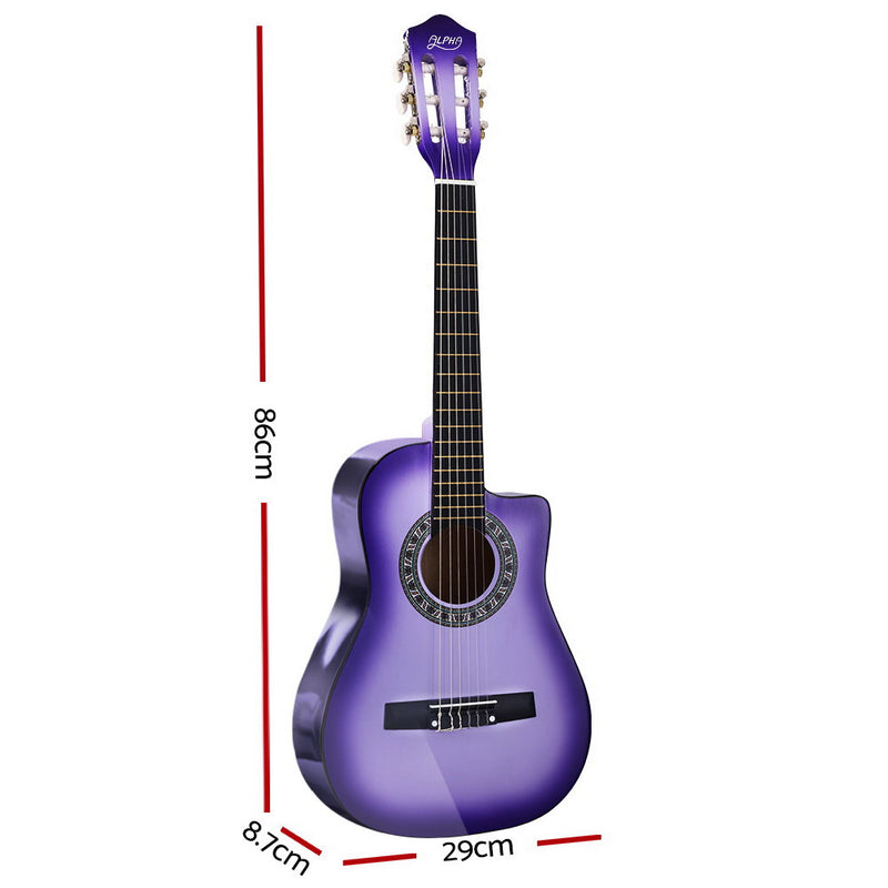 Alpha 34 Inch Guitar Classical Acoustic Cutaway Wooden Ideal Kids Gift Children 1/2 Size Purple