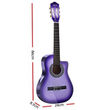 Alpha 34 Inch Guitar Classical Acoustic Cutaway Wooden Ideal Kids Gift Children 1/2 Size Purple"