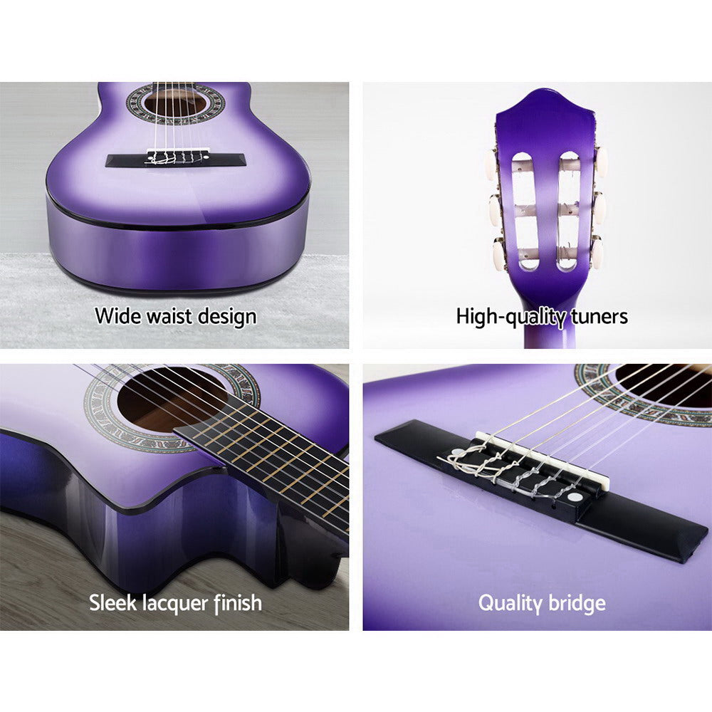 Alpha 34 Inch Guitar Classical Acoustic Cutaway Wooden Ideal Kids Gift Children 1/2 Size Purple"