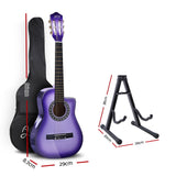 Alpha 34 Inch Guitar Classical Acoustic Cutaway Wooden Ideal Kids Gift Children 1/2 Size Purple with Capo Tuner"