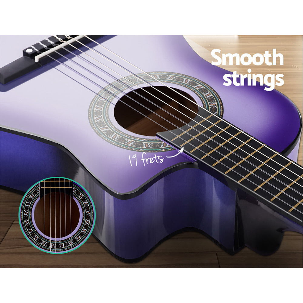 Alpha 34 Inch Guitar Classical Acoustic Cutaway Wooden Ideal Kids Gift Children 1/2 Size Purple with Capo Tuner"