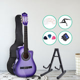 Alpha 34 Inch Guitar Classical Acoustic Cutaway Wooden Ideal Kids Gift Children 1/2 Size Purple with Capo Tuner"