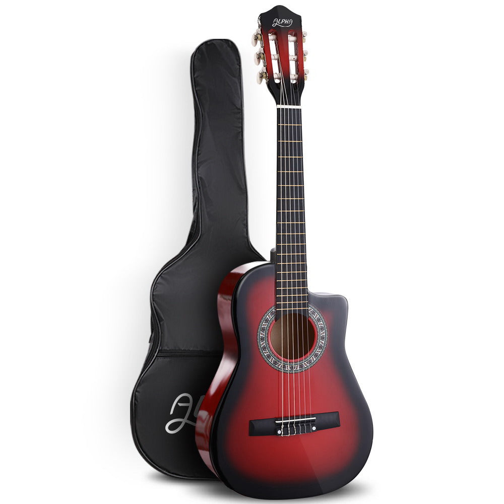 Alpha 34 Inch Guitar Classical Acoustic Cutaway Wooden Ideal Kids Gift Children 1/2 Size Red"